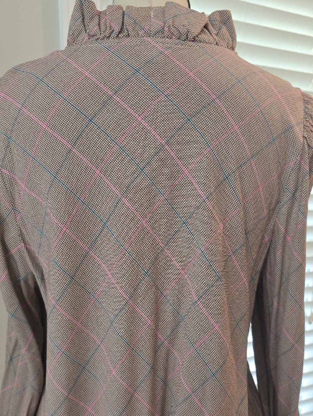 crown & ivy Tan Plaid Blouse with Pink and Blue Accents - Picture 6 of 6